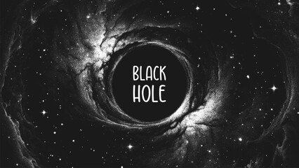 Massive Black Hole in deep space spiral galaxy in circle shape for banner, poster or book cover. Universe and wormhole. Stippling style. Dotwork. Pointillism. Shading using dots. Vector illustration © 3d_kot