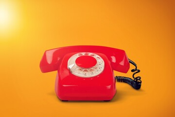 Vintage retro phone on color background