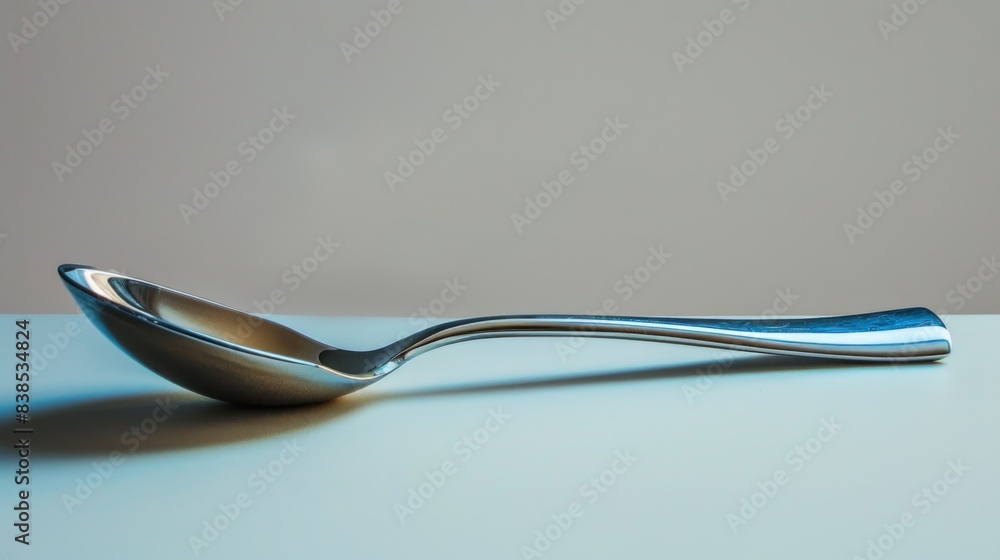 Poster a spoon is sitting on a table with its handle pointing up, ai