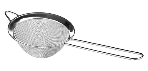 Metal mesh isolated on a white background. Tea strainer. Sieve for cooking.