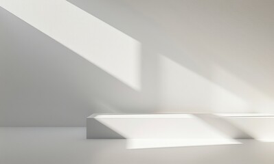Fototapeta premium Abstract white background with a spotlight beam on the white wall of an empty room interior for product presentation in a minimal style. 