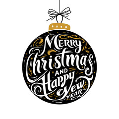 Fototapeta premium Merry Christmas and Happy New Year beautiful inscription with snowflakes. flat vector illustration for print on white background