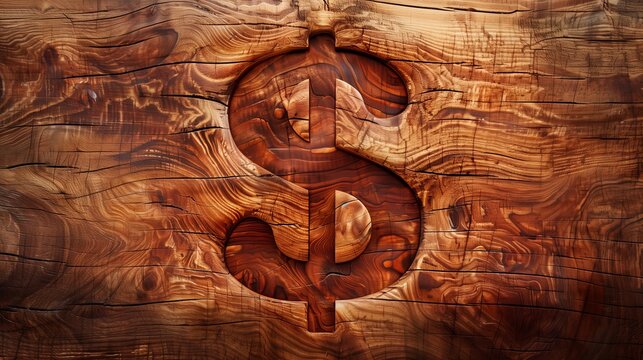 Dollar symbol carved in wood.