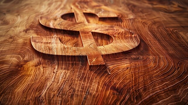 Dollar symbol carved in wood.