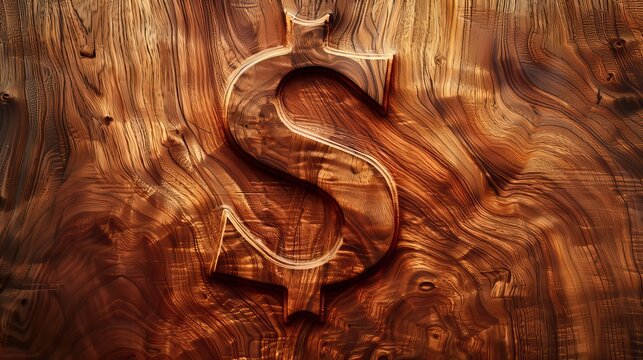 Dollar symbol carved in wood.