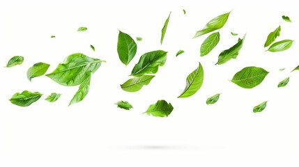 green tea leaves and white background