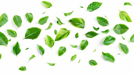 green tea leaves and white background