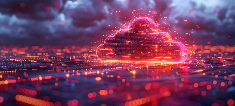 Concept Serverless Technology, Hybrid Cloud Network, Digital Infrastructure, Modern Equipment. Serverless technology on hybrid cloud network with modern digital infrastructure equipment.