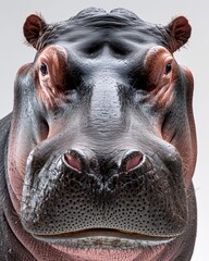 Mystic portrait of Nile Hippopotamus, copy space on right side, Anger, Menacing, Headshot, Close-up View Isolated on white background