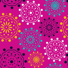 Fototapeta premium Vector. Perforated geometric patterns Papel Picado pattern. Hispanic Heritage Month. Polygonal seamless pattern for poster, cover, social network; for textiles, wallpaper, packaging, wrapping paper.