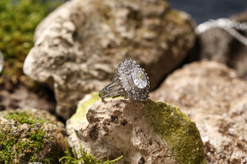 Obraz premium Beautiful ring on stones, closeup