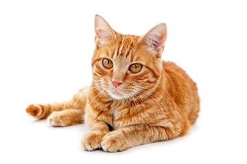 Obraz premium Orange Cat On White. Cool Ginger Senior Cat Looking at Camera Isolated on White Background