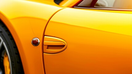 Close-up of a luxury yellow sports car door highlighting sleek design. Crisp image focuses on the door handle and intricate details of the vehicle. Perfect for automobile enthusiasts AI