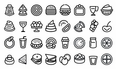 Food Elements Icons Set Vegetables, Fruits, Drinks, Restaurant Wall Decor - AI Generated