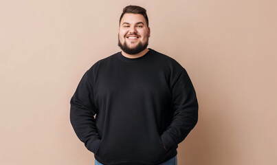 Obraz premium A guy wearing a black sweatshirt mockup, copy space, Generative AI.