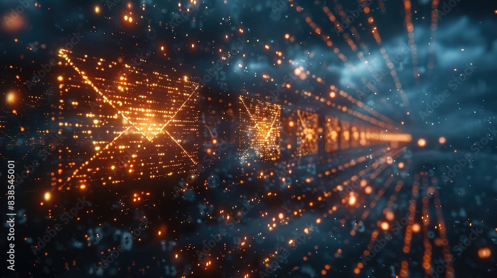 Poster digital messages floating in cyberspace, depicting modern communication and data exchange
