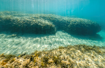 Actioncam underwater seascape capture during snorkeling at croatia, adriatic sea