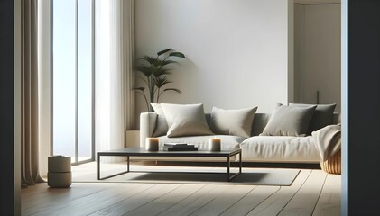 Stylish interior of modern living room with light wall, Mock Living room for interior painting and drawing