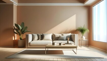 Stylish interior of modern living room with light wall, Mock Living room for interior painting and drawing