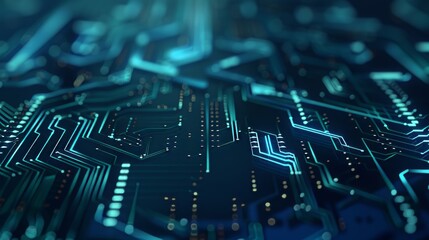 Navy Teal White abstract background with digital glowing lights and circuit board elements on a dark blue background, high quality 3D rendered illustration of an abstract futuristic technology
