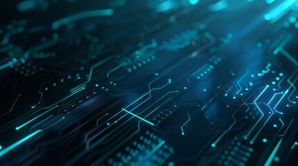 Fototapeta premium Green Black White abstract background with digital glowing lights and circuit board elements on a dark blue background, high quality 3D rendered illustration of an abstract futuristic technology