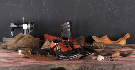 wooden shoemaker table for shoe repair