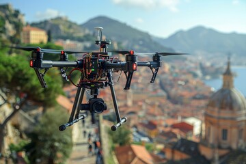 Modern drone technology scanning the urban landscape