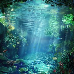 Obraz premium Underwater Lake. Serene Sea Landscape with Nature's Beauty Underwater