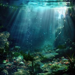 Obraz premium Underwater Lake. Summer Tropical Sea Landscape with Marine Life and Coral Reef