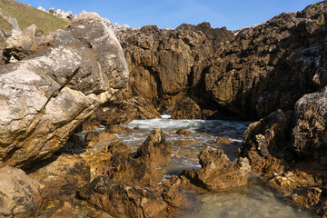 Cobijeru interior beach natural monument in Asturias, North coast of Sapin, in a sunny day.