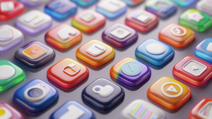 Fototapeta premium Colorful app icons, 3D illustration, technology and user interface concept