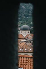 church through a window in kotor