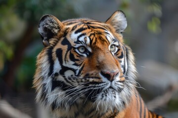 Fototapeta premium Zoo Tiger: Majestic Bengal Tiger in its Asiatic Habitat