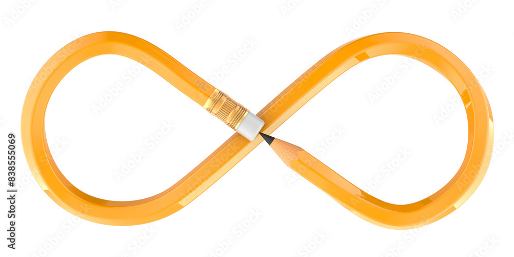 Poster pencil forms an infinity symbol, 3d rendering isolated on transparent background
