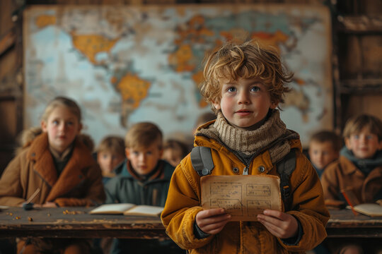 A Child Presenting A School Project To Their Classmates. Concept Of Education And Confidence. Generative Ai.