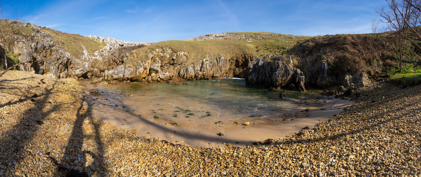 Cobijeru interior beach natural monument in Asturias, North coast of Sapin, in a sunny day.