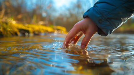 A person's hand reaching into a puddle of water, AI