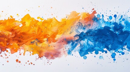 Obraz premium A painting of a blue and orange paint splatter on white, AI