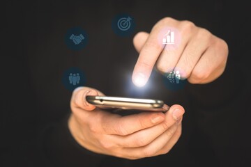 B2B Marketing concept, business man hold smartphone