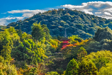 Colorful Red Koyasu Pagoda Kiyomizu Buddhist Temple Kyoto Japan