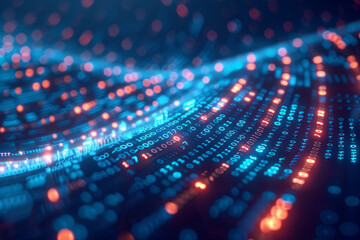 Illustration of abstract digital patterns intertwining with binary code representing the move towards digital transformation and innovation.. AI generated.