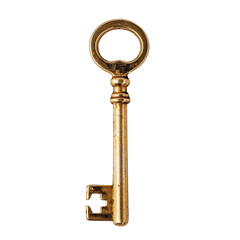 vintage golden key isolated on white background, transparent background