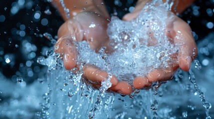 A person is holding their hands up to the water, AI