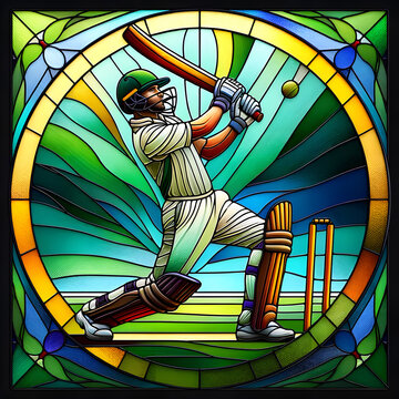 Stained glass picture of Cricket