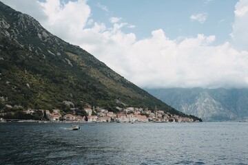 Fototapeta premium Town Perast on the mountain in Montenegro 