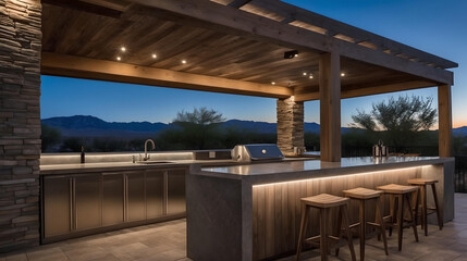 Obraz premium Beautiful Custom Outdoor Kitchen at Dusk