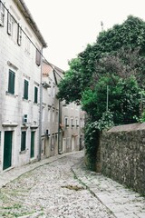 narrow street in the old town Risan in Montenegro 