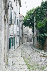 narrow street in the town Risan in Montenegro 