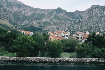Fototapeta premium Town Risan in the mountains in Montenegro 