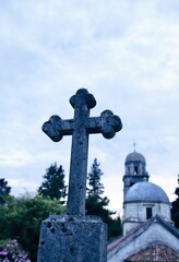 cross on the hill in the evening 